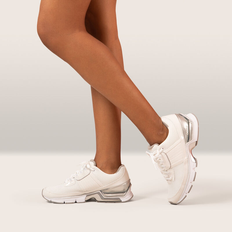 white running sneaker on foot
